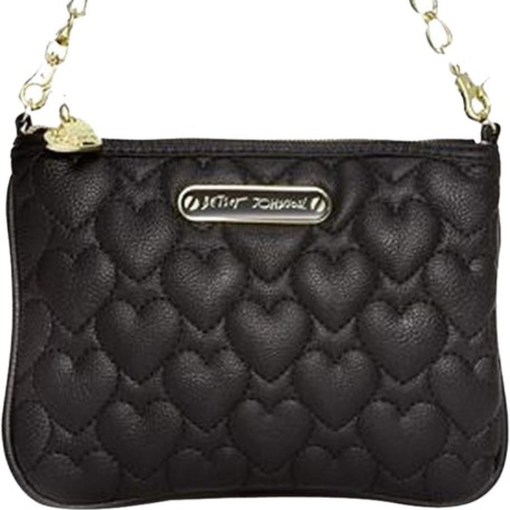Betsey Johnson Black Quilted Hearts wristlet